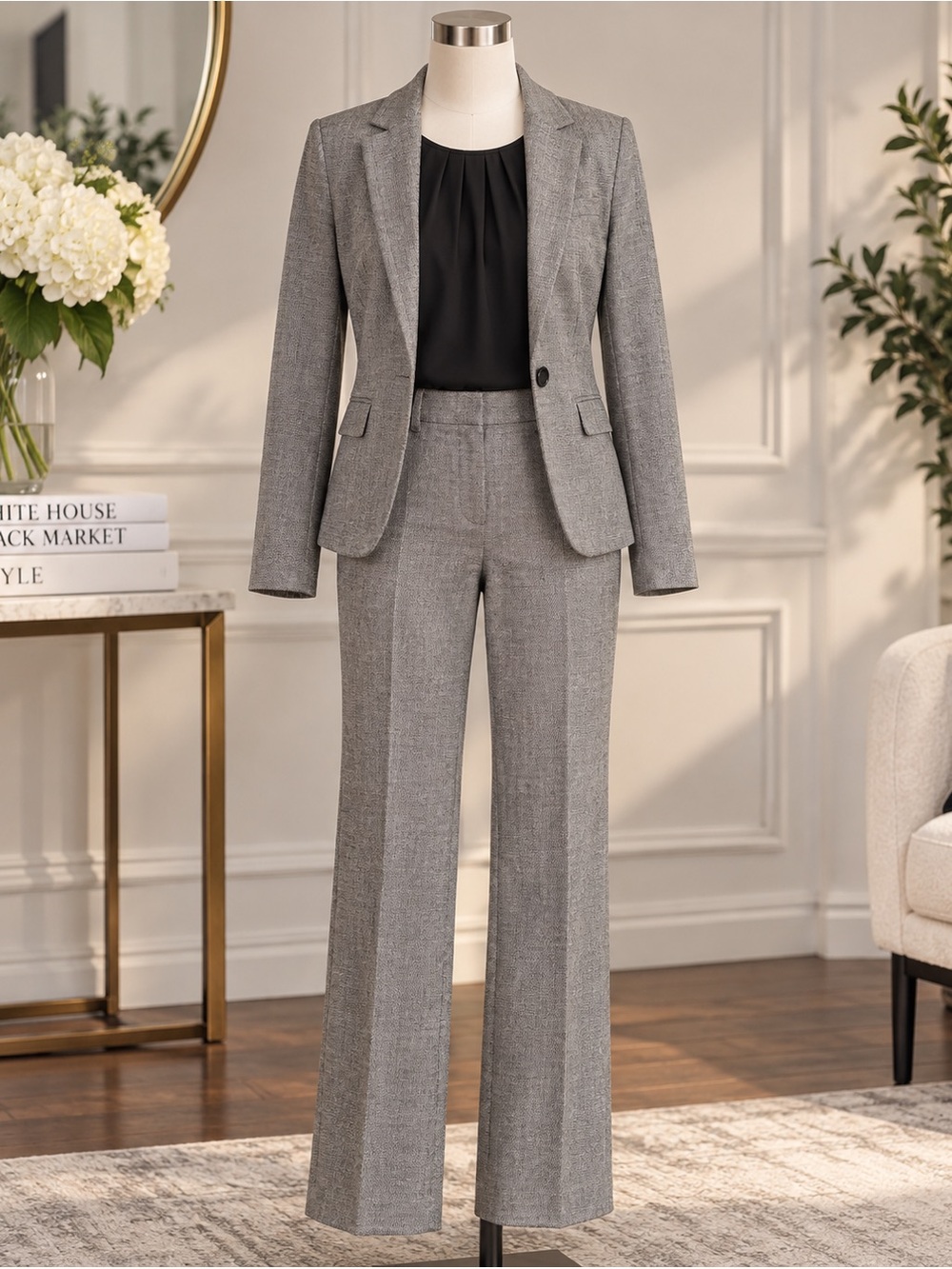 3 Piece Set - White House Black Market Ivory Sleeveless Blouse and 2 Piece Suit - Picture 3 of 13